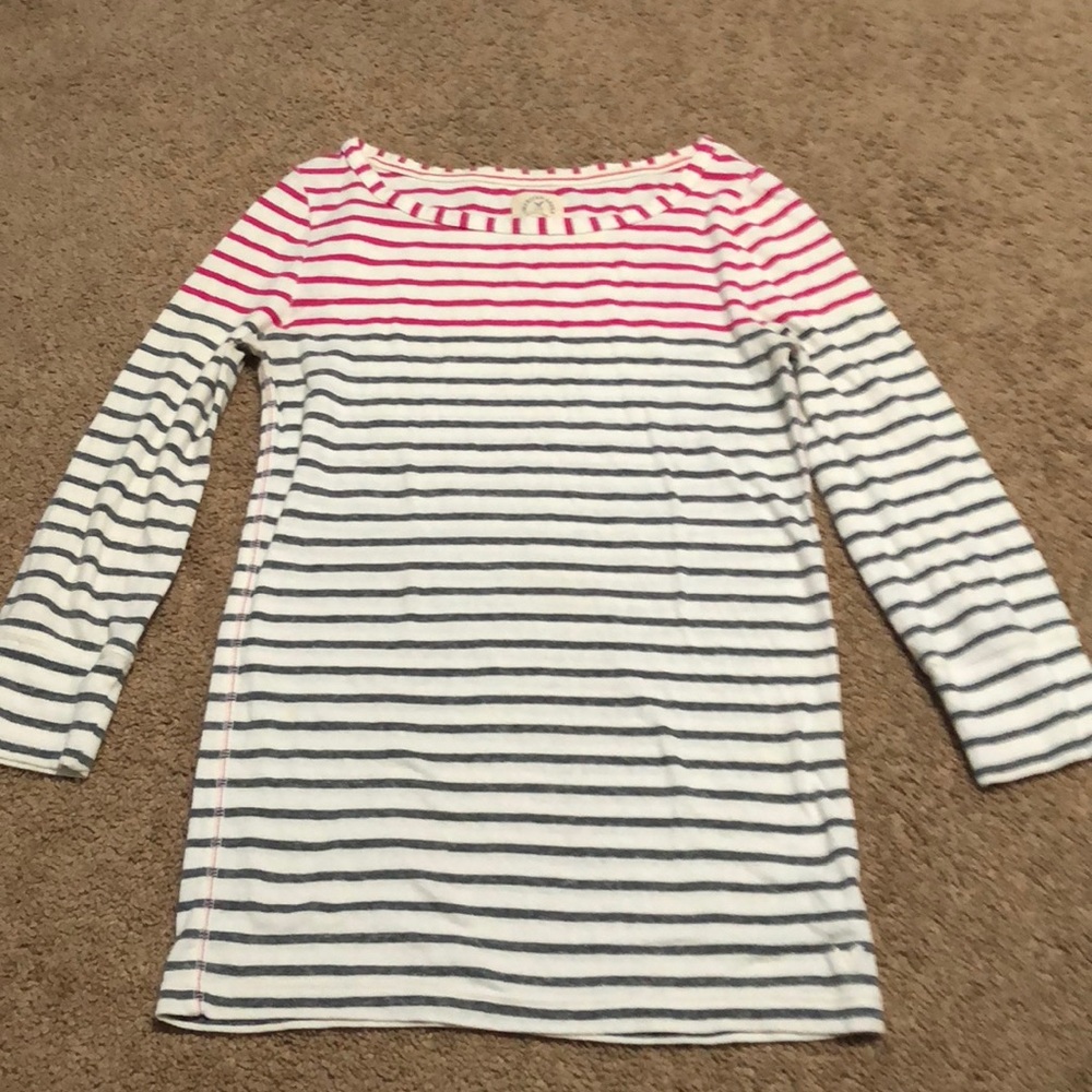 Pink and gray striped 3/4 sleeve